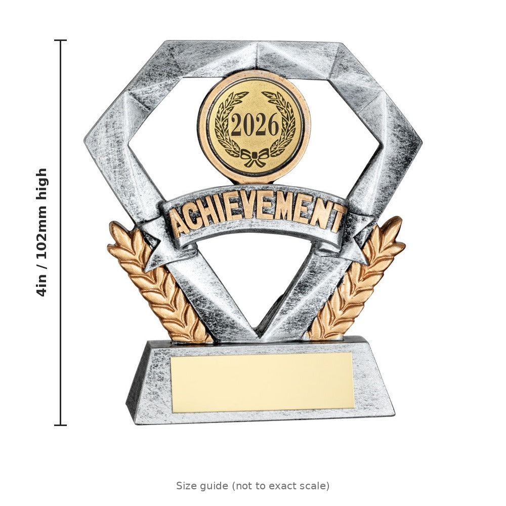 Pewter/Gold Achievement Mini Diamond with Plate - 4in - size guide by School Badges UK