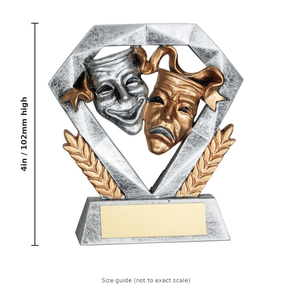 Pewter/Gold Drama Mini Diamond with Plate - 4in - size guide by School Badges UK