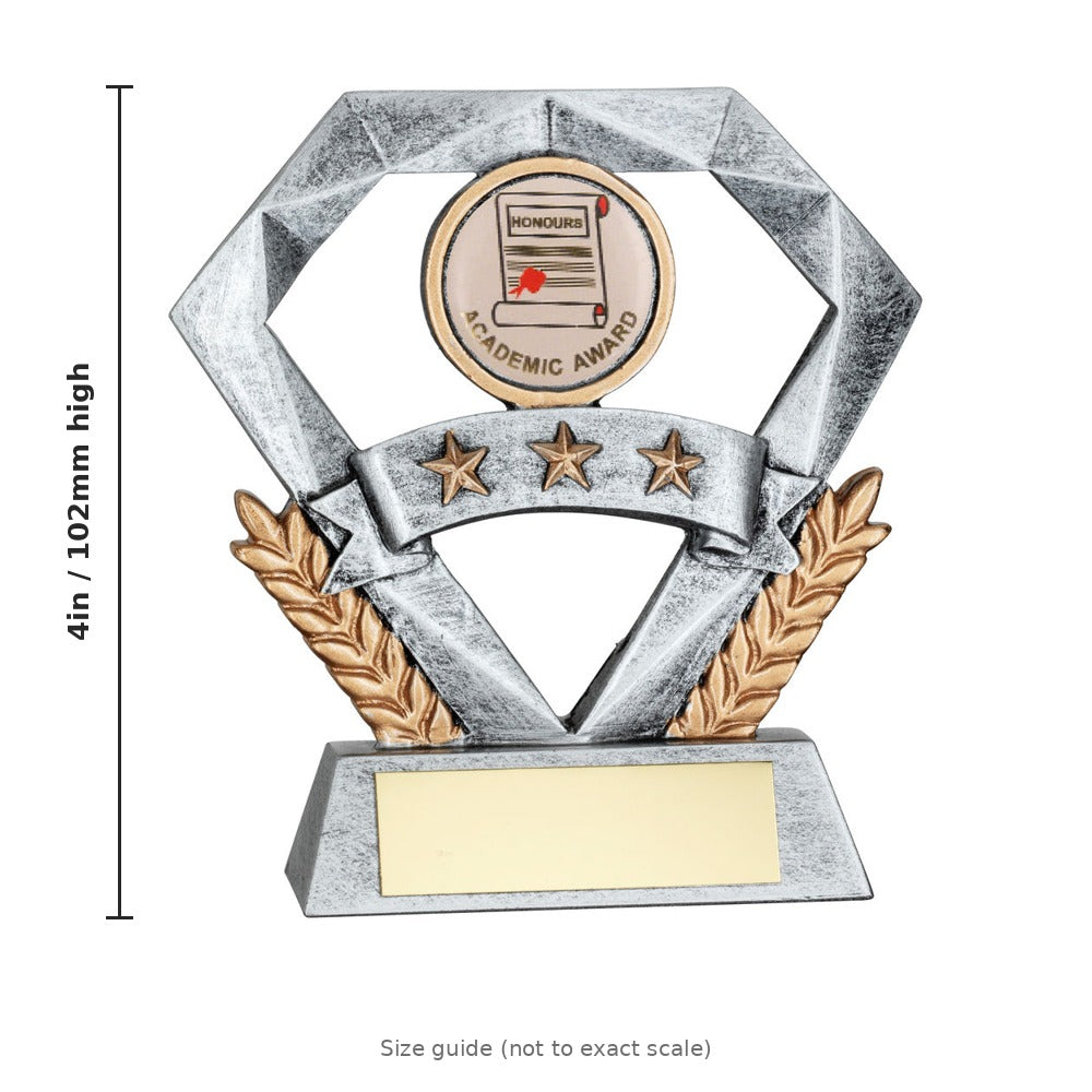 Pewter/Gold Generic Mini Diamond with Plate - 4in - size guide by School Badges UK