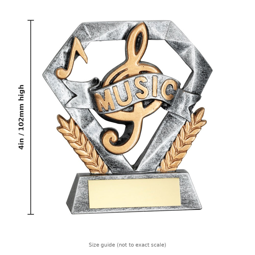 Pewter/Gold Music Mini Diamond with Plate - 4in - size guide by School Badges UK