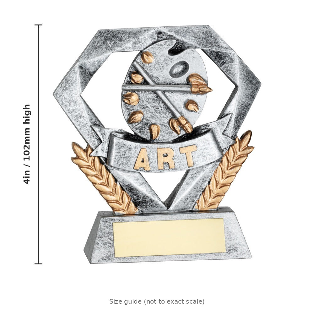 Pewter/Gold Art Mini Diamond with Plate - 4in - size guide by School Badges UK