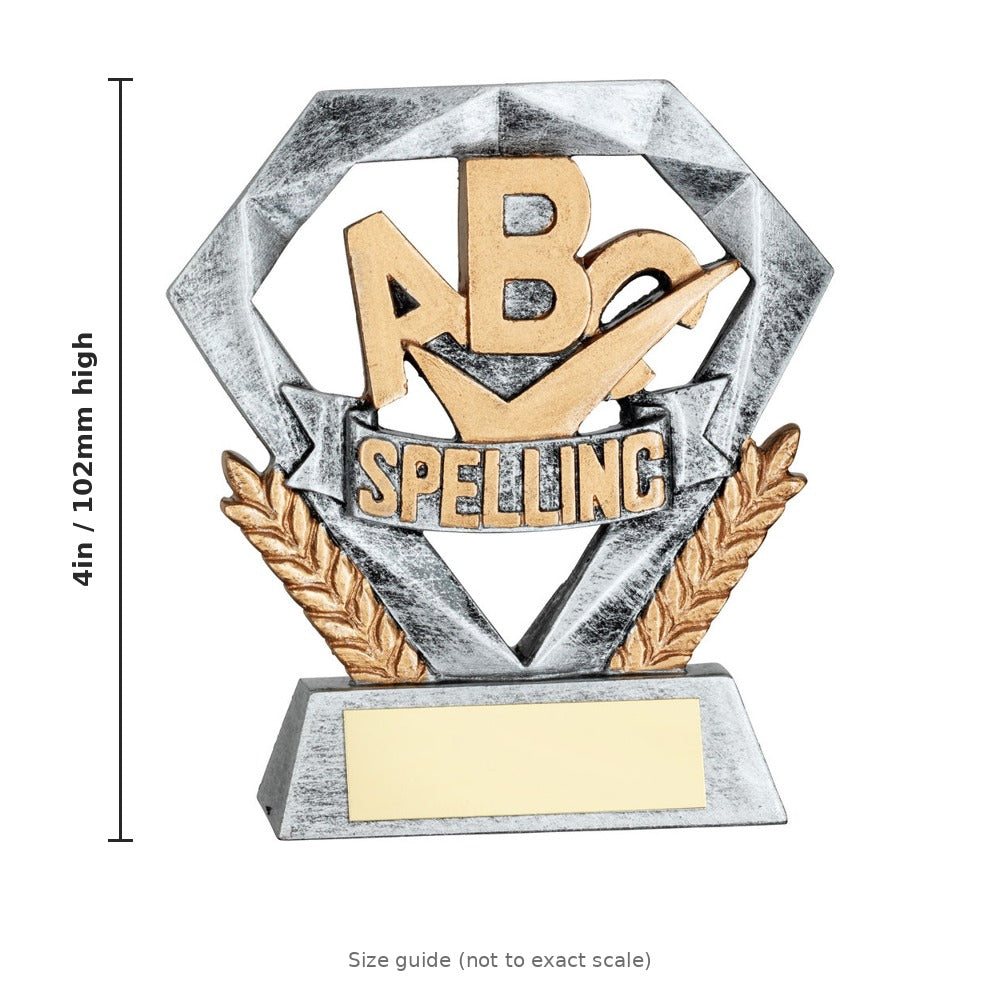 Pewter/Gold Spelling Mini Diamond with Plate - 4in - size guide by School Badges UK
