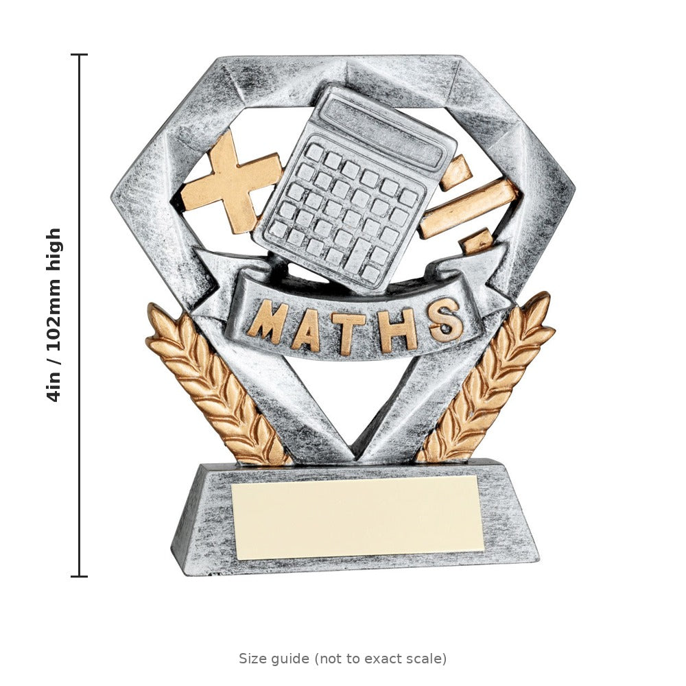 Pewter/Gold Maths Mini Diamond with Plate - 4in - size guide by School Badges UK