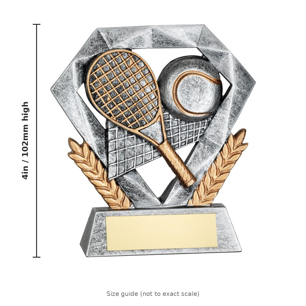 Pewter/Gold Tennis Mini Diamond with Plate - 4in - size guide by School Badges UK