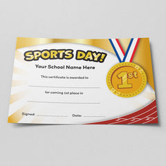 Sports Day 1st Place Certificate (Pack of 10) by School Badges UK