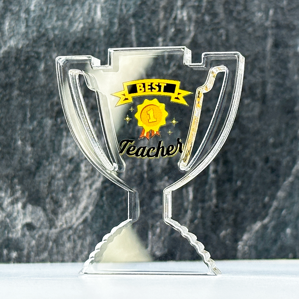 Best Teacher Clear Acrylic Trophy by School Badges UK