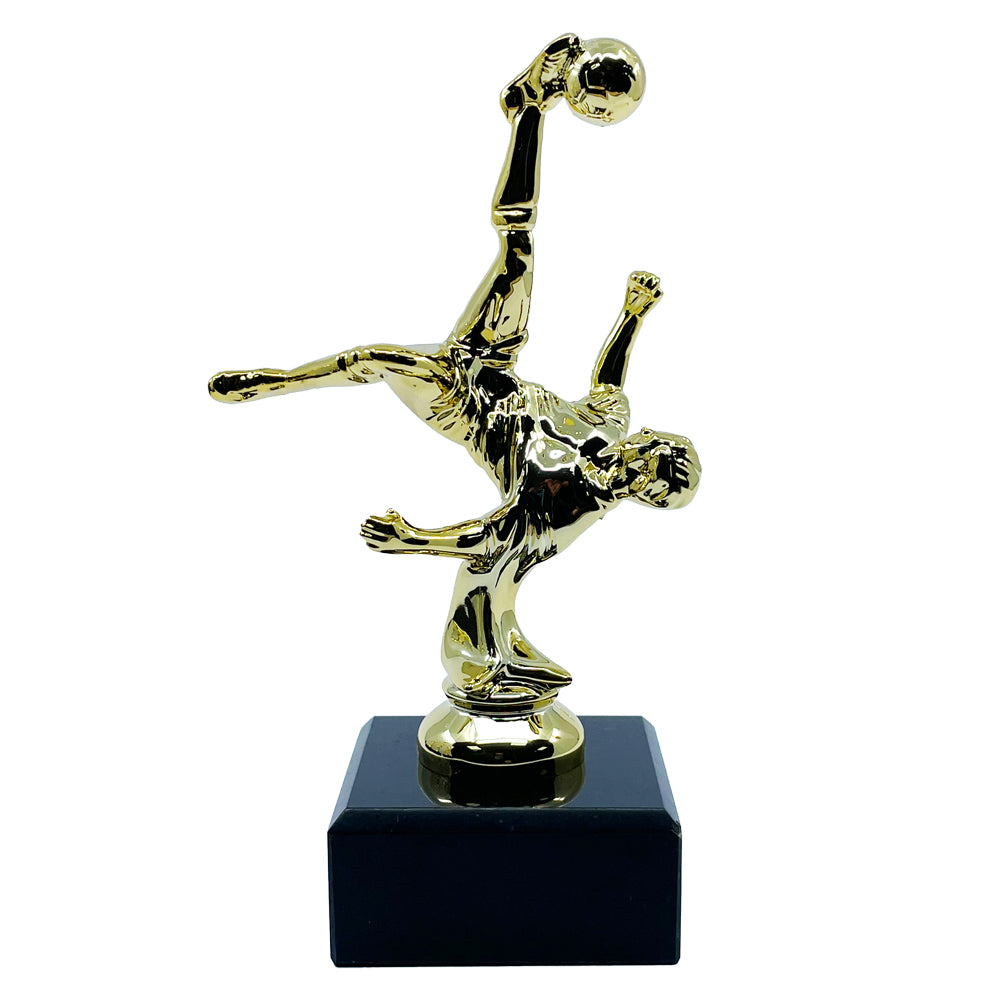 Bicycle Kick Football Trophy with Marble Base Gold by School Badges UK