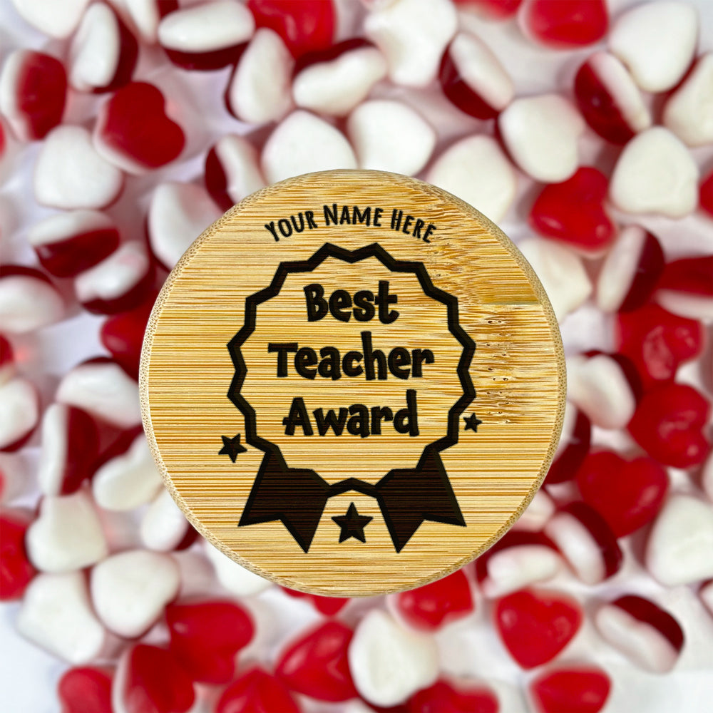 Custom Best Teacher Award Jar Top by School Badges UK