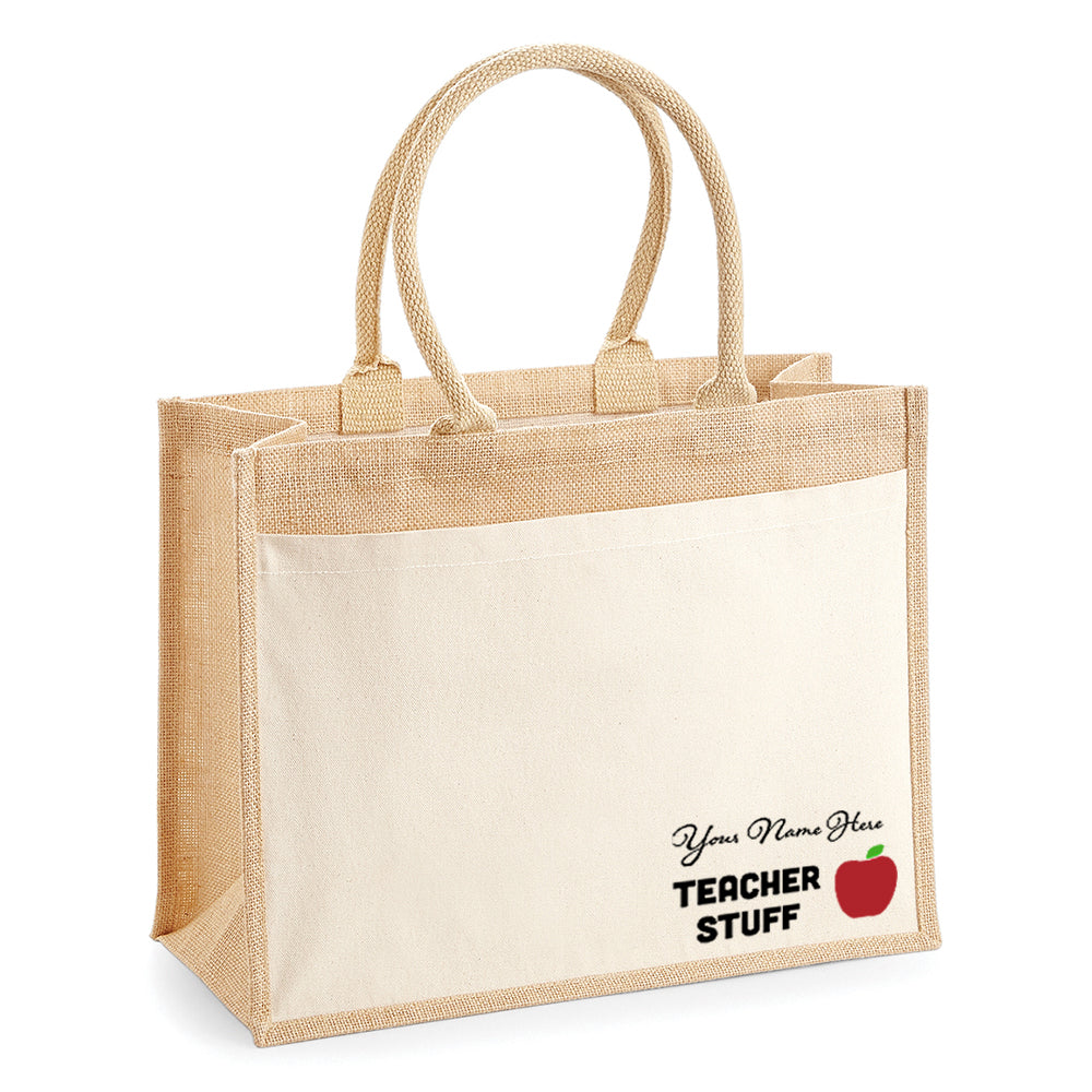 Custom Name Teacher Stuff Tote Large Rectangle L by School Badges UK