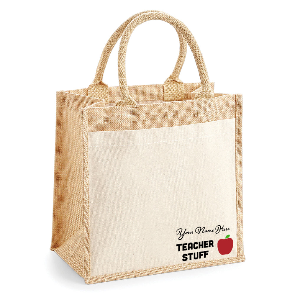 Custom Name Teacher Stuff Tote Square M by School Badges UK