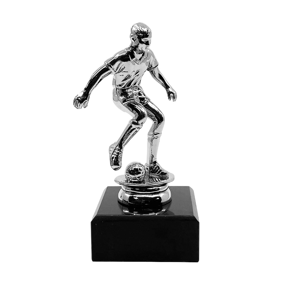 Dribbling Football Trophy with Marble Base Silver by School Badges UK