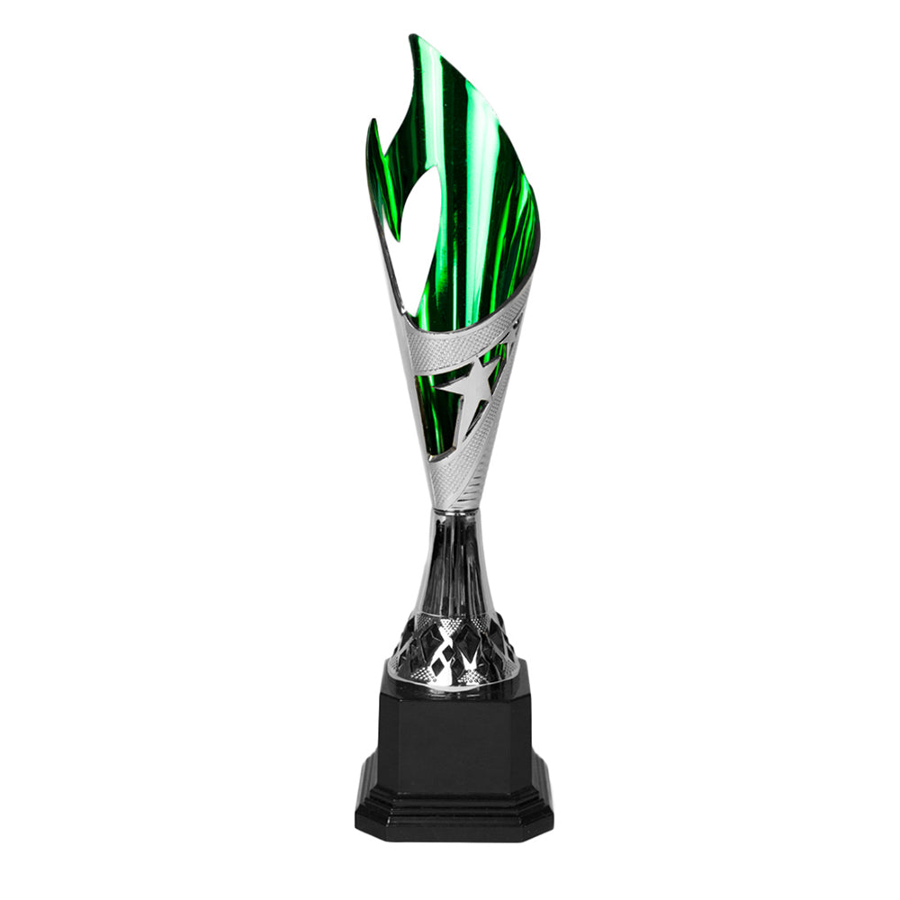Elegant Flame Silver/Green Trophy by School Badges UK