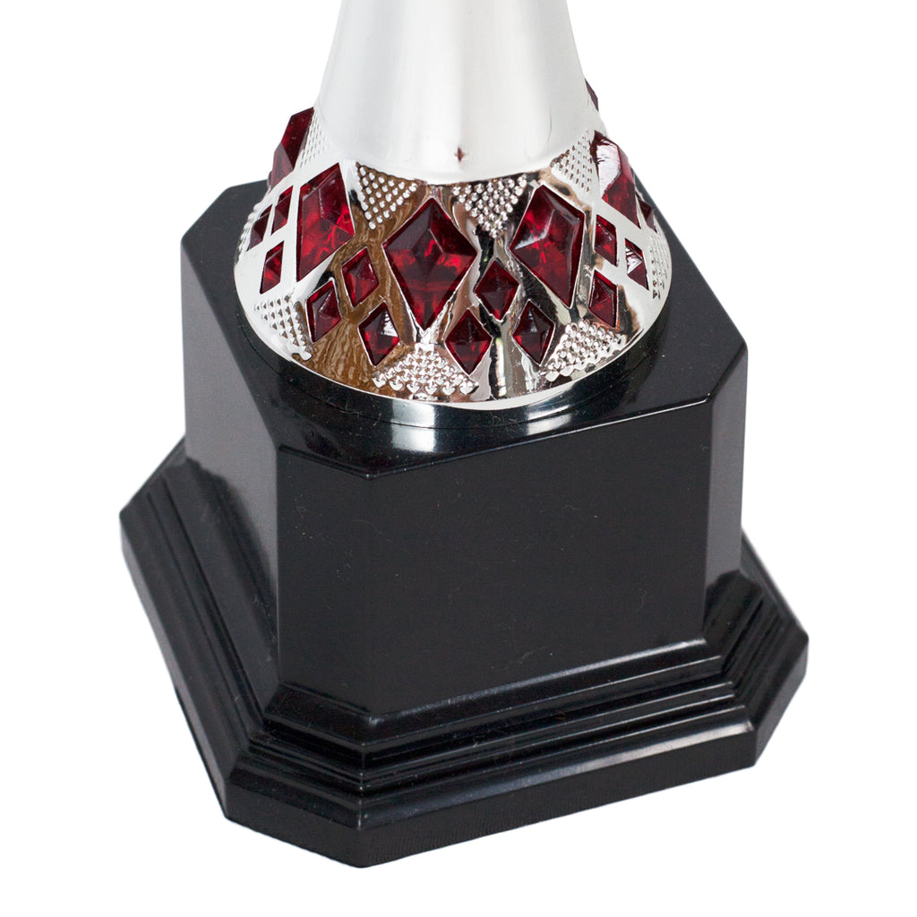 Elegant Flame Silver/Red Trophy Base Zoomed by School Badges UK