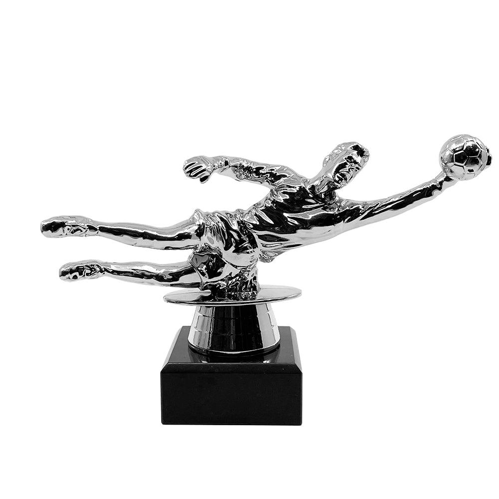 Goalkeeper Football Trophy with Marble Base Silver by School Badges UK
