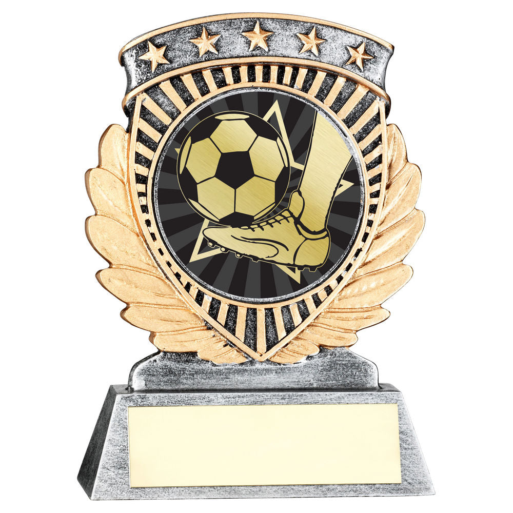 Pewter/Gold 5 Star Holder with Vinyl Football Insert & Plate - 95mm by School Badges UK