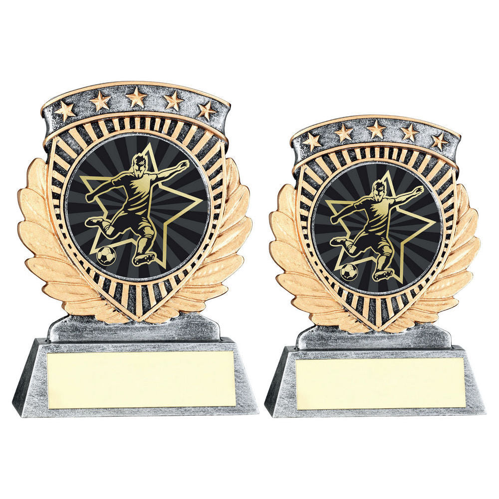 Pewter/Gold 5 Star Holder with Vinyl Male Football Insert & Plate by School Badges UK