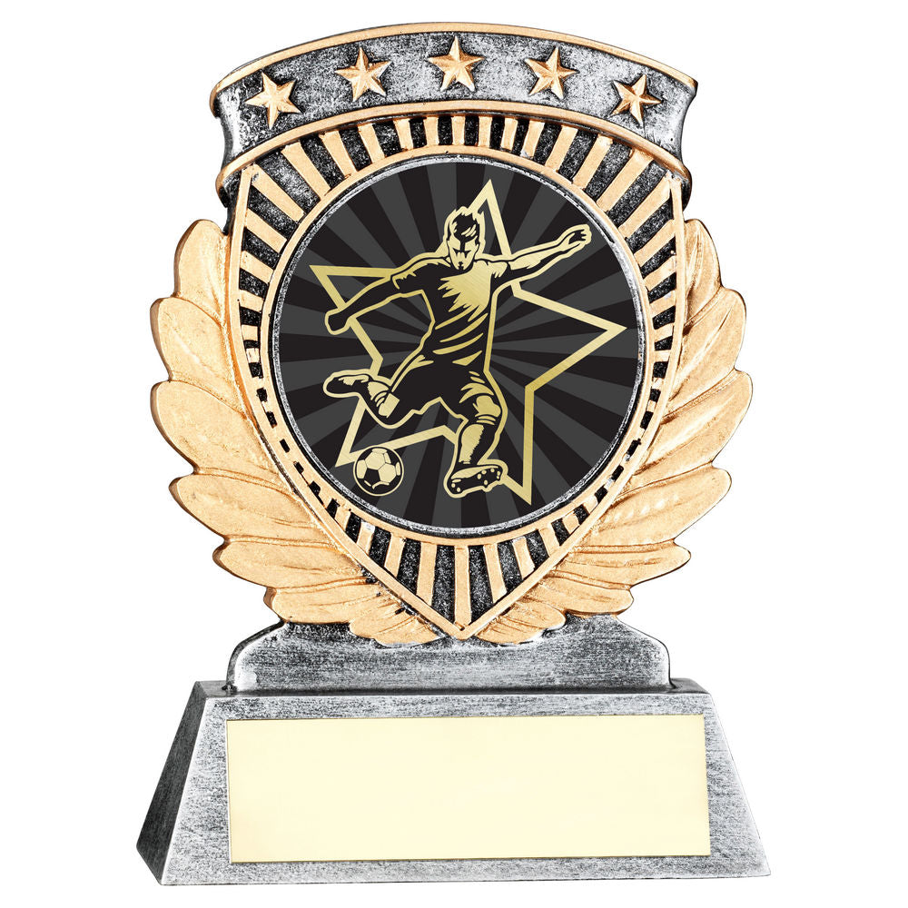 Pewter/Gold 5 Star Holder with Vinyl Male Football Insert & Plate - 95mm by School Badges UK