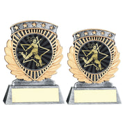 Pewter/Gold 5 Star Holder with Vinyl Female Football Insert & Plate by School Badges UK