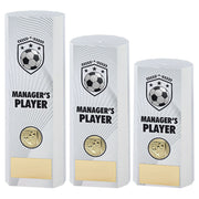 White Plastic Filled Column Football Managers Player Trophy