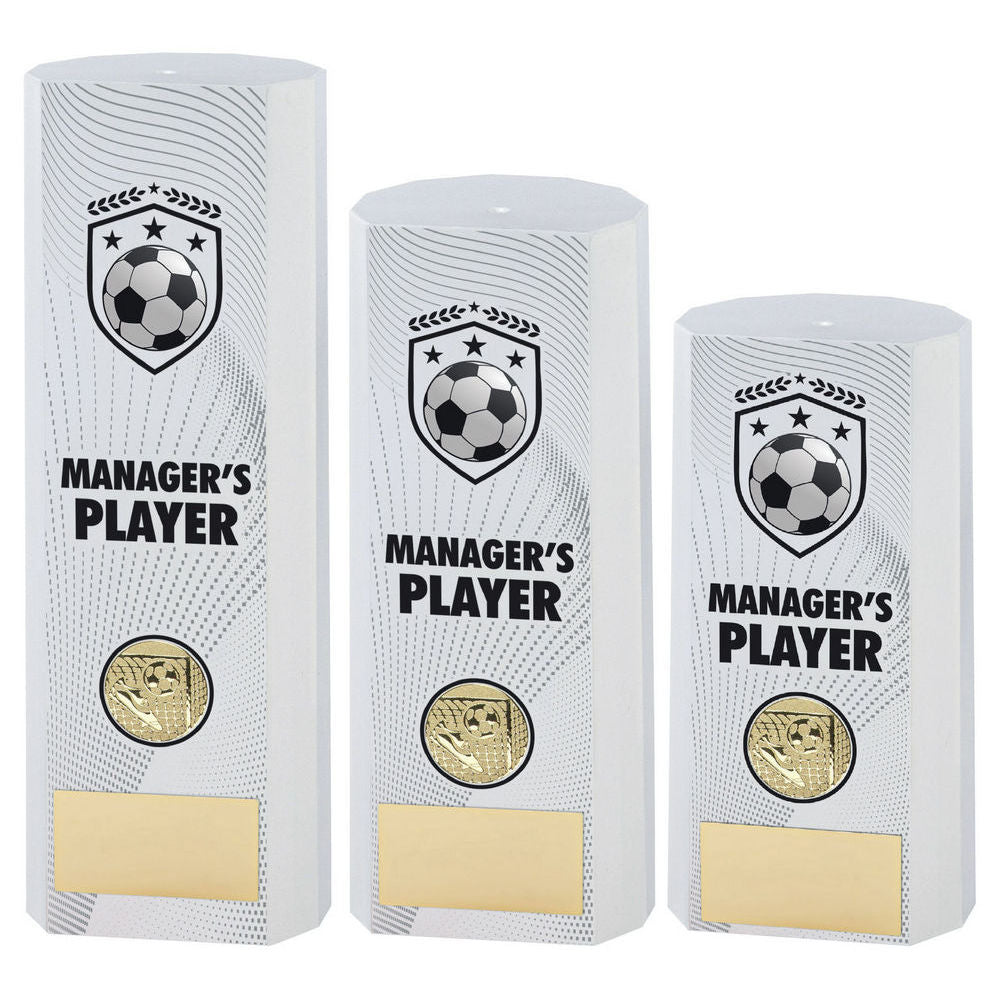 White Plastic Filled Column Football Managers Player Trophy