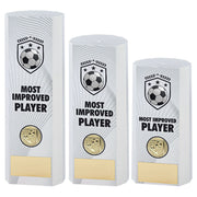 White Plastic Filled Column Football Most Improved Player Trophy
