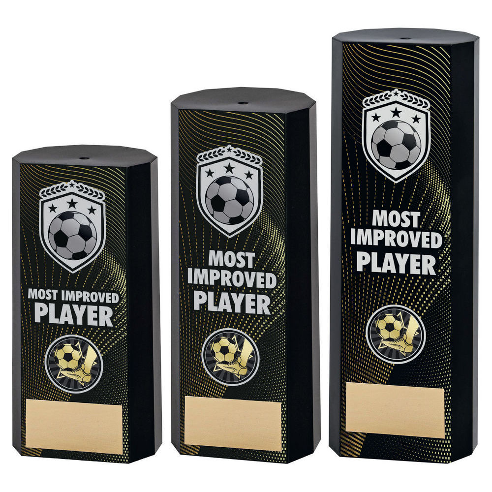 Black Plastic Filled Column Football Most Improved Player Trophy