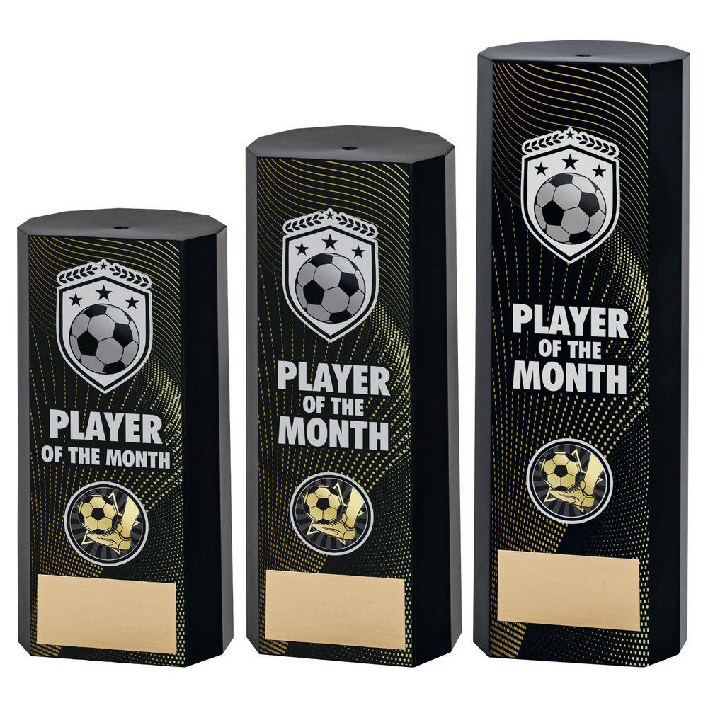 Black Plastic Filled Column Football Player Of The Month Trophy