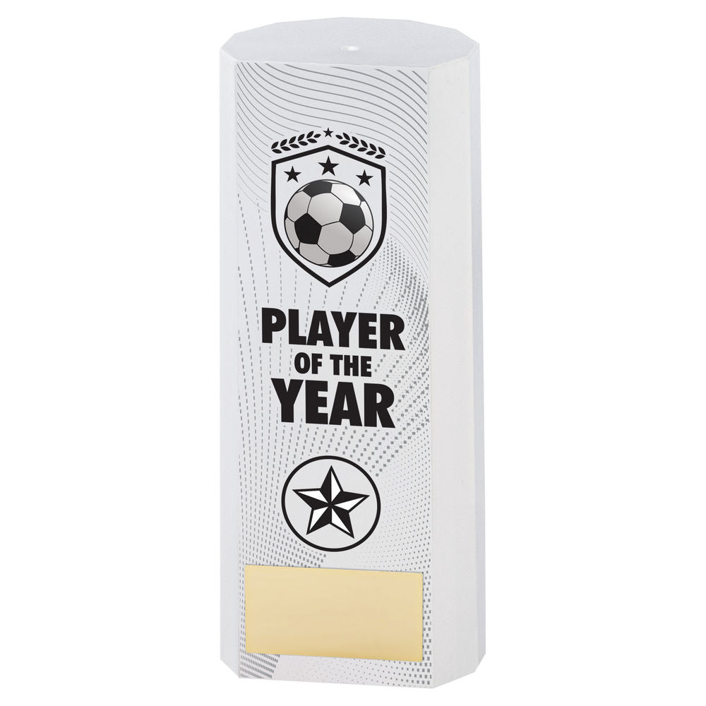 White Plastic Filled Column Football Player Of The Year Trophy