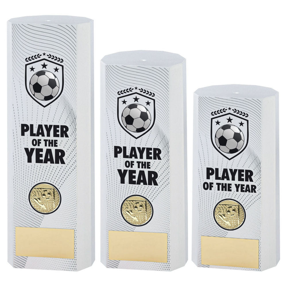 White Plastic Filled Column Football Player Of The Year Trophy