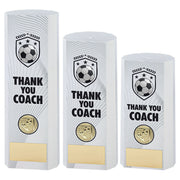 White Plastic Filled Column Football Thank You Coach Trophy
