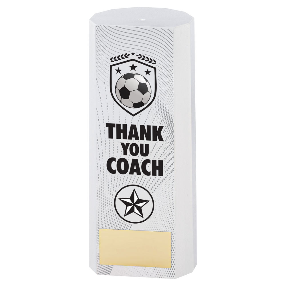 White Plastic Filled Column Football Thank You Coach Trophy