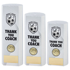 White Plastic Filled Column Football Thank You Coach Trophy