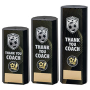Black Plastic Filled Column Football Thank You Coach Trophy