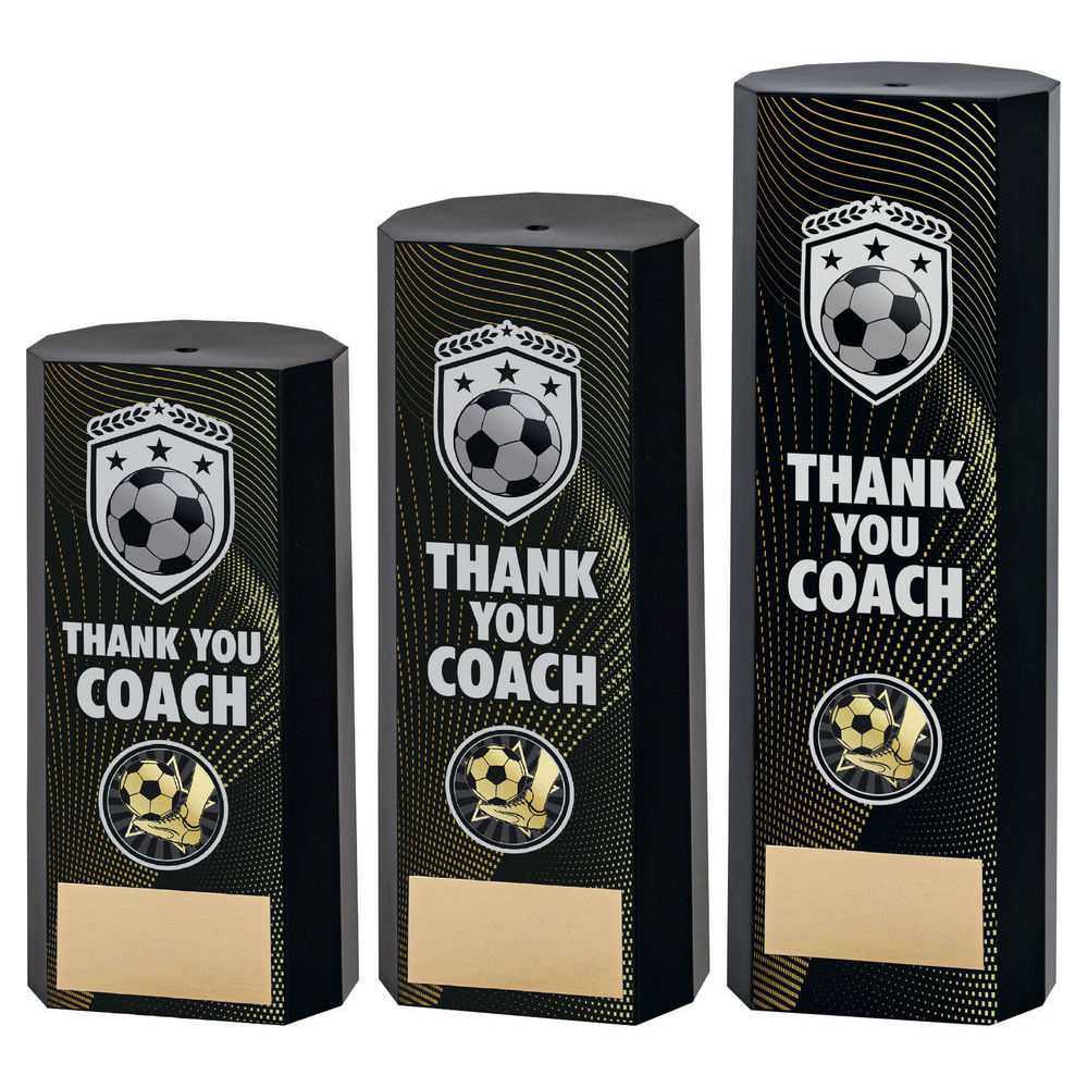 Black Plastic Filled Column Football Thank You Coach Trophy