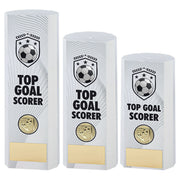 White Plastic Filled Column Football Top Goal Scorer Trophy