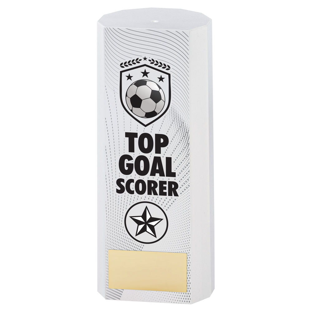 White Plastic Filled Column Football Top Goal Scorer Trophy
