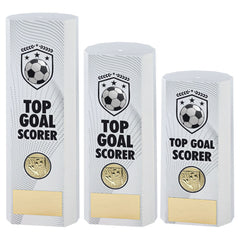 White Plastic Filled Column Football Top Goal Scorer Trophy