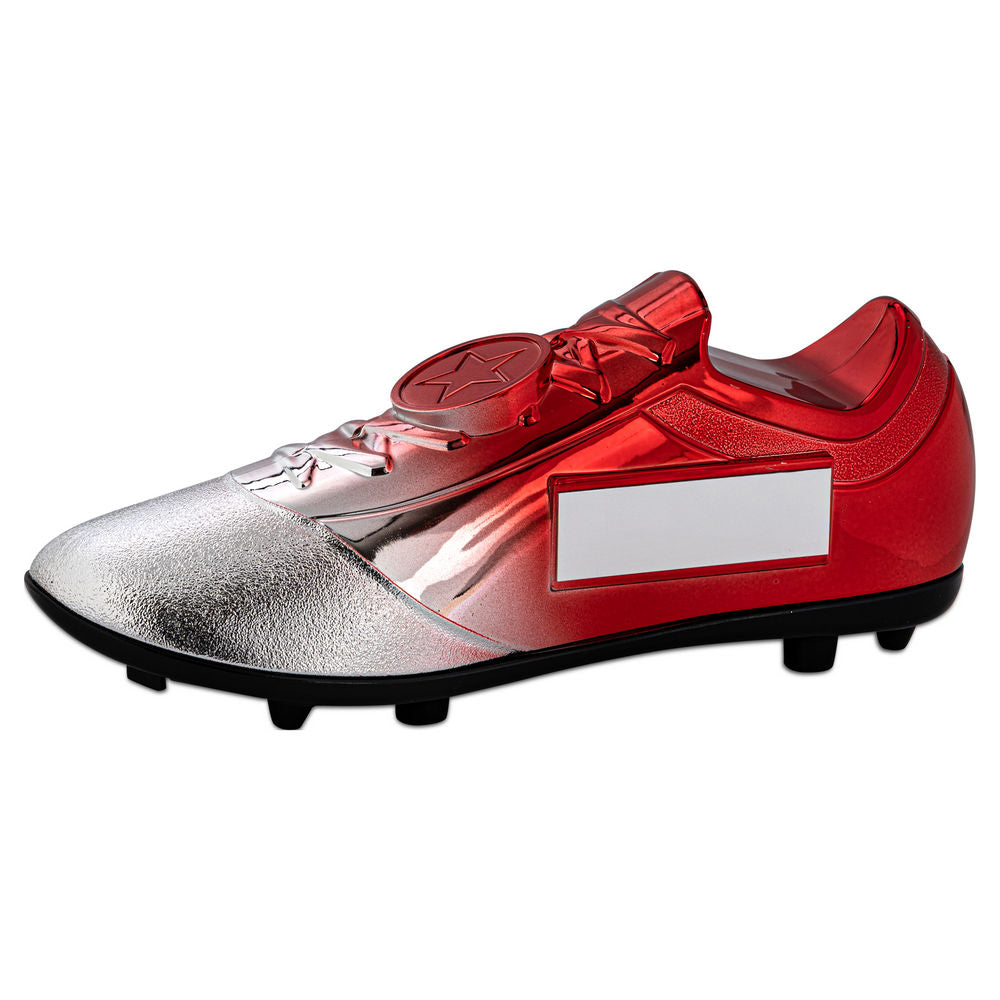 Filled Plastic Football Boot in Silver/Red with Plate - 6.75 x 2.75in by School Badges UK