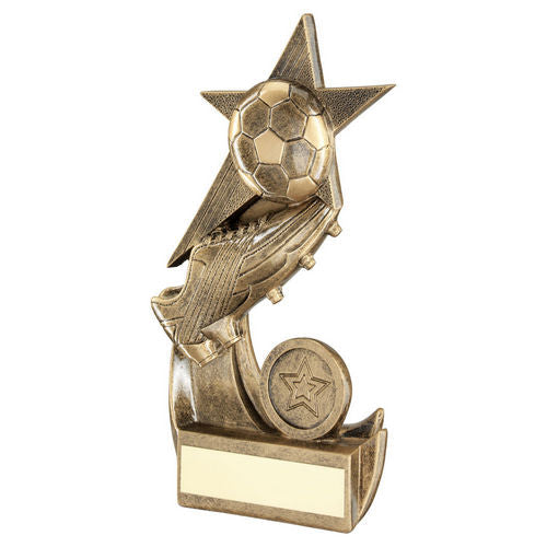 Bronze/Gold Football and Boot on Shooting Star with Plate - 114mm by School Badges UK