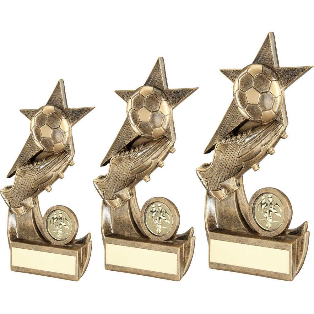 Bronze/Gold Football and Boot on Shooting Star with Plate by School Badges UK