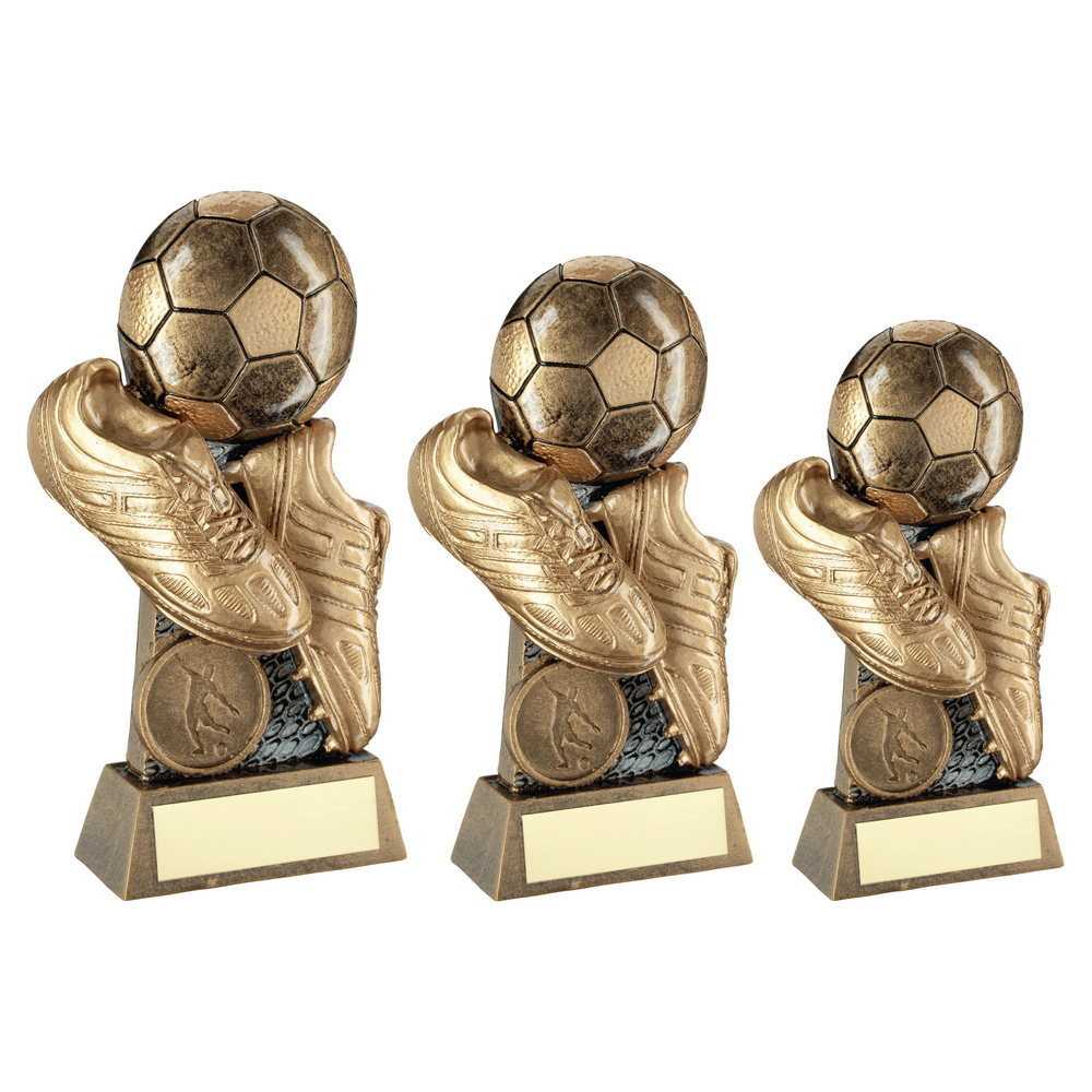 Bronze/Gold/Pewter Flatback Football and Boots on Riser with Plate by School Badges UK