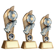 Bronze/Pewter/Gold Football and Boot on Mesh Backdrop with Plate by School Badges UK