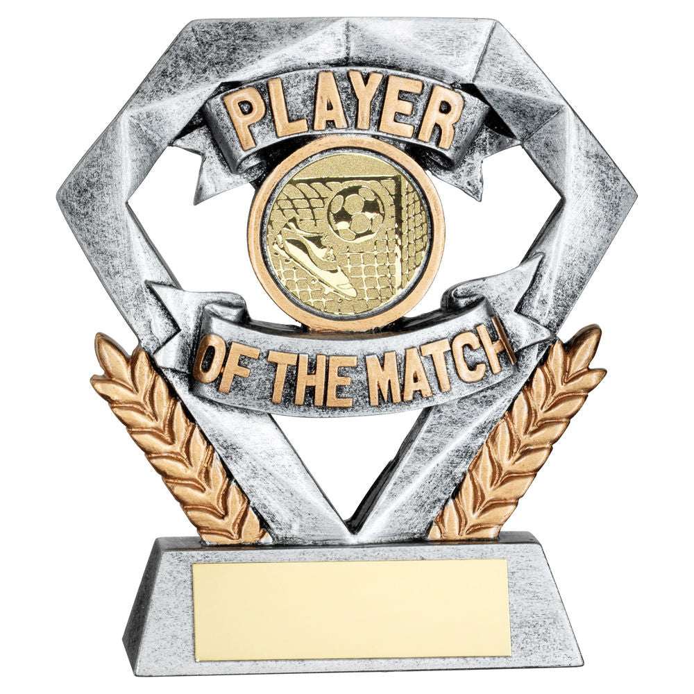Pewter/Gold Player of the Match Mini Diamond with Football Insert & Plate - 4in by School Badges UK