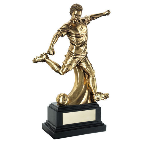 Antique Gold Premium Male Football Figure on Black Base with Plate - 356mm by School Badges UK
