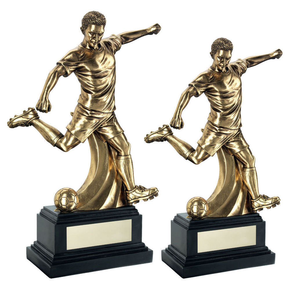 Antique Gold Premium Male Football Figure on Black Base with Plate by School Badges UK