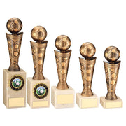 Bronze/Gold Plastic Football Figure on Cream Marble Trophy - (1in Cen) by School Badges UK