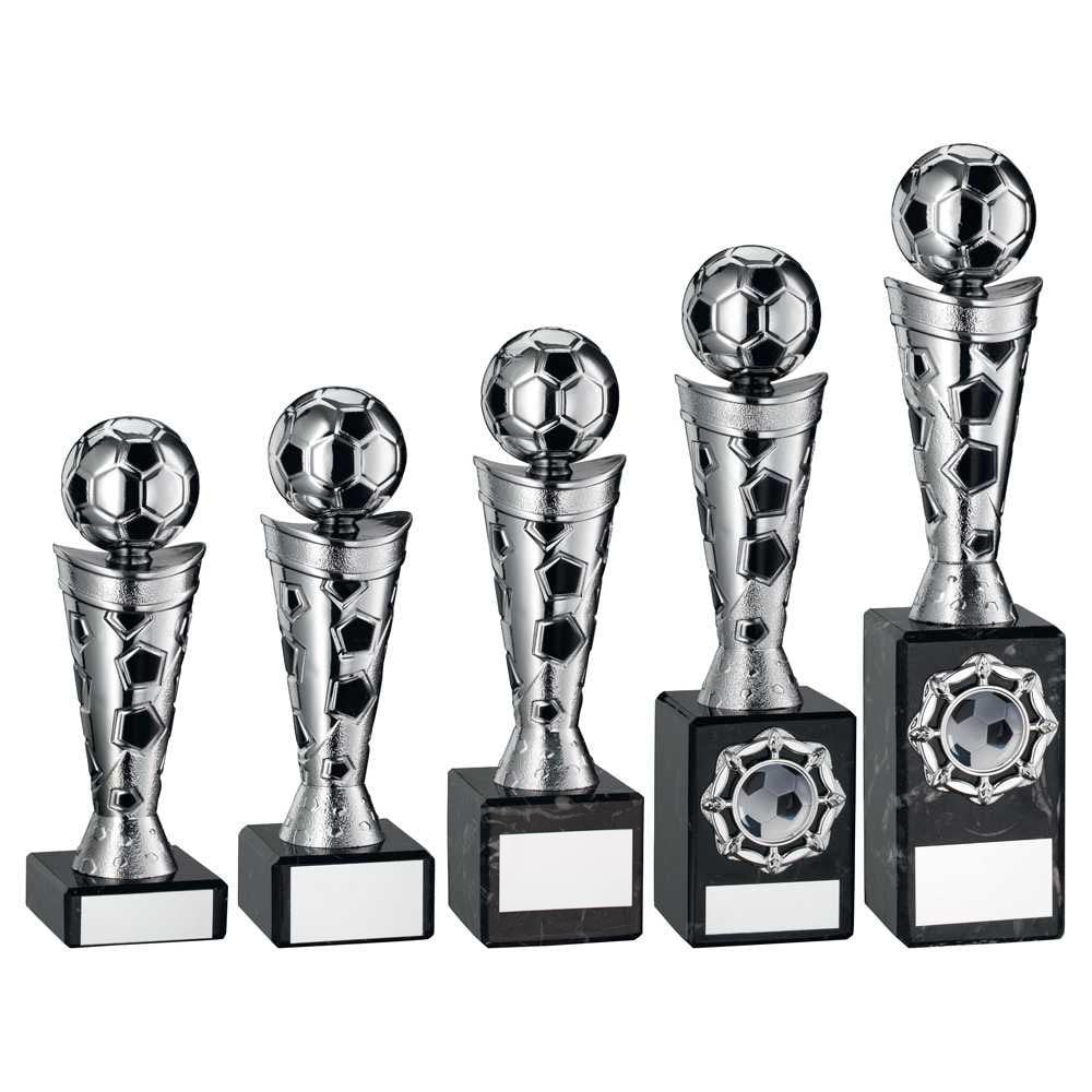 Silver/Black Plastic Football Figure on Black Marble Trophy - Takes 1in Centre by School Badges UK