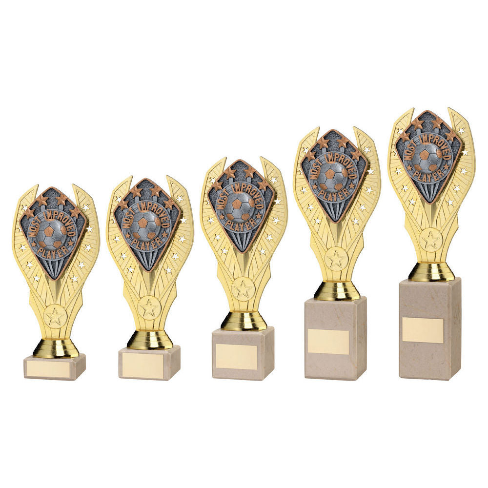 Gold Holder + Most Improved Player Disc & Cream Marble Trophy by School Badges UK