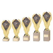 Gold Holder + Player of the Match Disc & Cream Marble Trophy by School Badges UK
