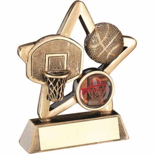 Bronze/Gold Basketball Mini Star with Plate - 95mm by School Badges UK